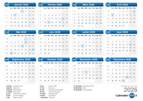 Calendrier 2026 .